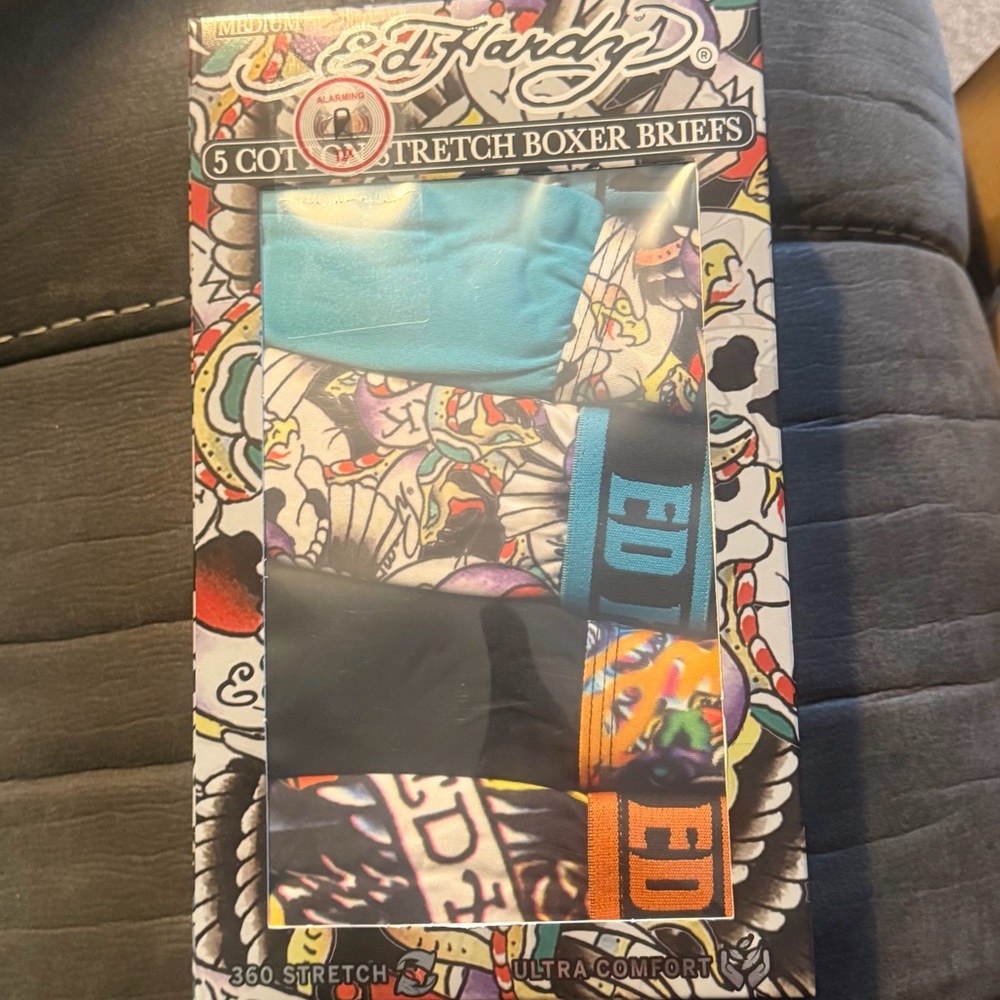 Ed Hardy Colorful Tattoo-Print Boxer Briefs - Black & Multicolor